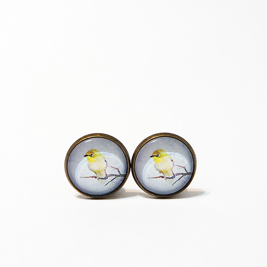 klipsy Klipsy - Żółty ptaszek - brąz