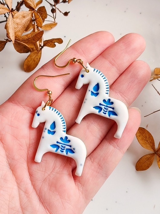 kolczyki z masy plastycznej Kolczyki konie, boho biżuteria z końm,i z koniem dla miłośnika koni