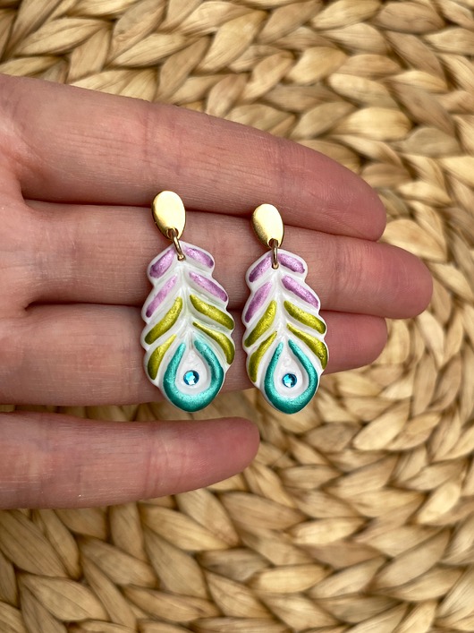 kolczyki z masy plastycznej Kolczyki z gliny polimerowej piórka