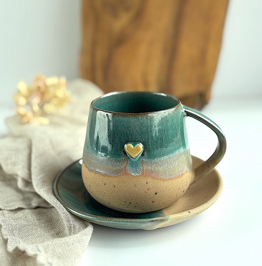 filiżanki Kubek / Filiżanka Beczułka ręcznie robiona z sercem 320 ml - Rajska plaża