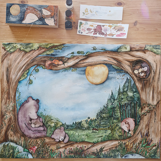obrazy Oryginał Ilustracja Akwarela 50x70 'Forest'