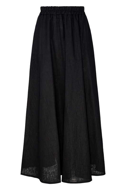 spódnice maxi Lniana spódnica MAXI z kieszeniami - czarna
