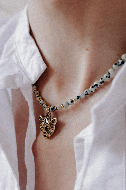 korale Naszyjnik Tiger Jaspis dalmatyński