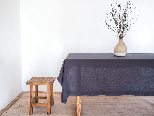 obrusy i serwetki Lniany obrus z listwą CHARCOAL
