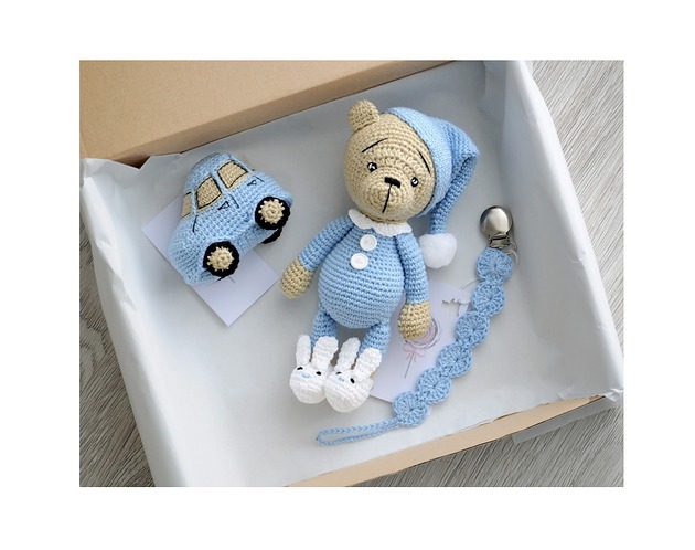 przytulanki dla niemowląt i dzieci Zestaw prezentowy z autkiem - błękit