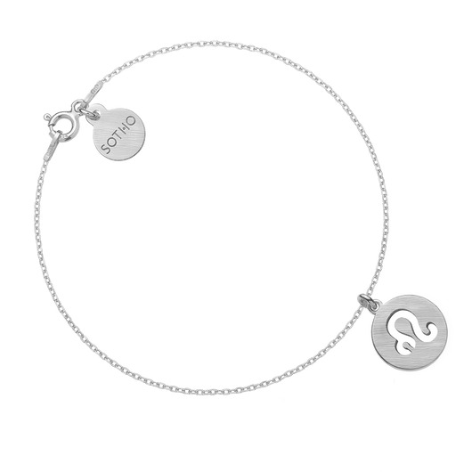 srebrne naszyjniki Srebrna matowa bransoletka z zodiakiem Lwa