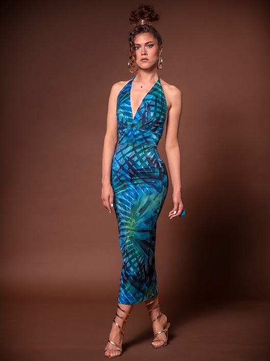 sukienki maxi damskie Sukienka bez pleców - tropical