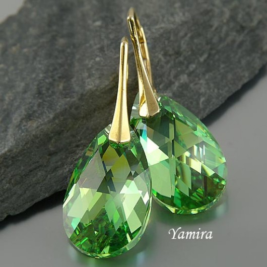 Kryształ Swarovski Peridot AB (22mm) złote - kolczyki yamira