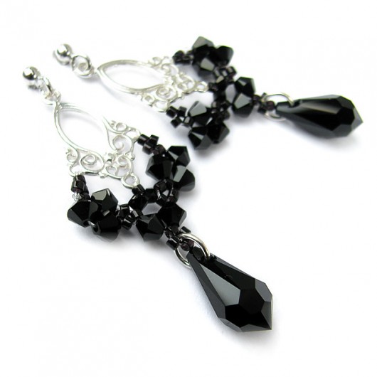 Srebrne kolczyki kryształ Swarovski - Abril w czerni Marisella
