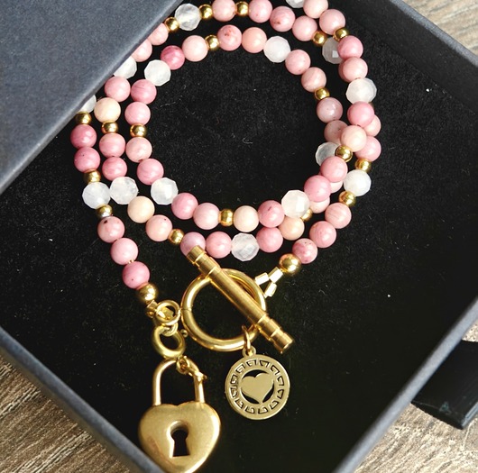 złote naszyjniki Klasyczny rodonit i kwarc różowy