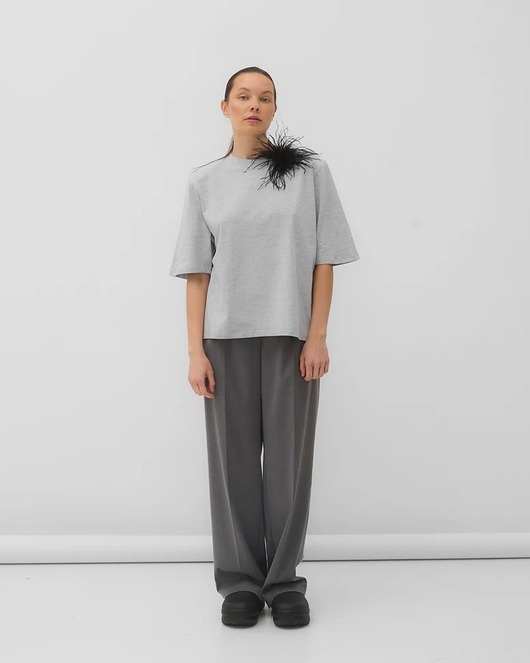 bluzki z długim rękawem damskie T-Shirt Art grey z poduchami
