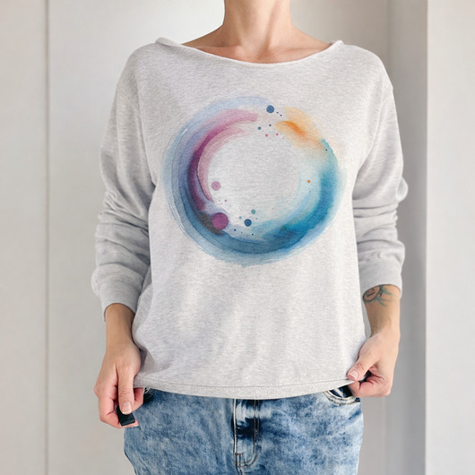 bluza bez kaptura damska Okrąg akwarele Szara bluza cięta