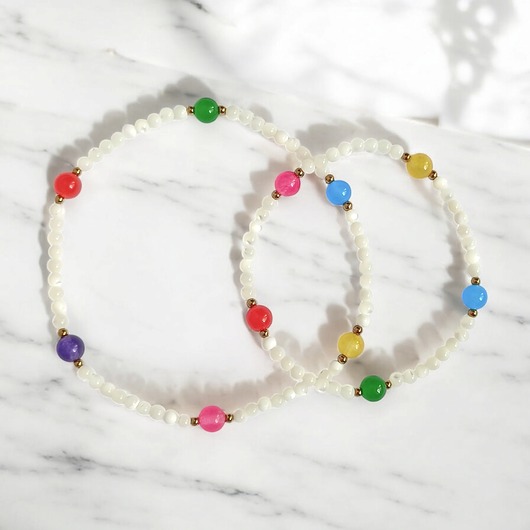 bransoletki z kamieni naturalnych RAZEM TANIEJ! bransoletki na rękę i nogę : muszla biała i kolorowy jadeit