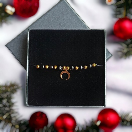 bransoletki z kamieni naturalnych WYSYŁKA 24h : OCHRONNA bransoletka - czarny turmalin, lunula - PREMIUM