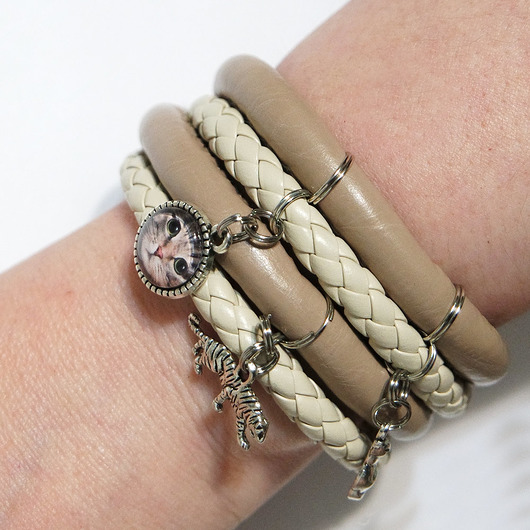 bransoletki ze szkła Bransoletka - Kot tygrysek - owijana, beż i krem