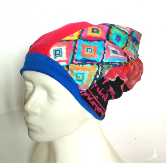 czapka kolorowa dzianina patchwork ruda klara