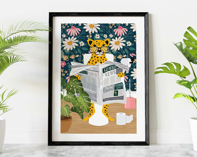grafiki i ilustracje Ciekawski lampart w kwiecistym zakątku