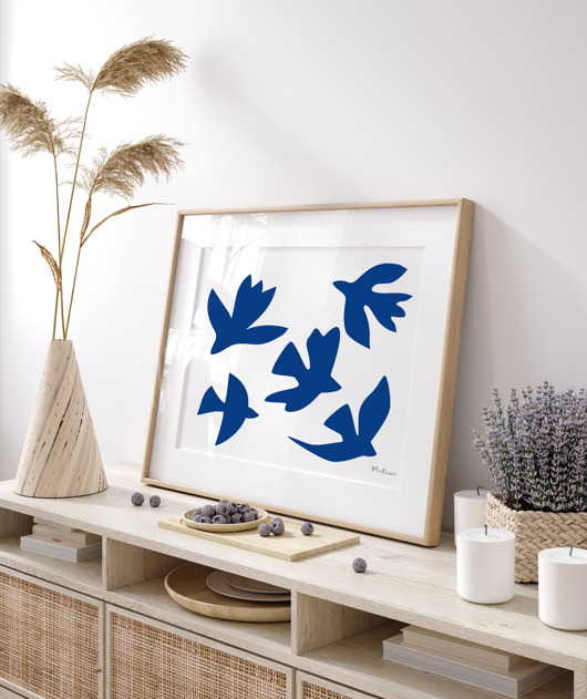 grafiki i ilustracje PLAKAT ptaki , abstrakcja, matisse, niebieski