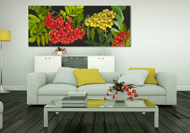 obrazy Obraz na płotnie pejzaż, jarzębina- 150x60cm