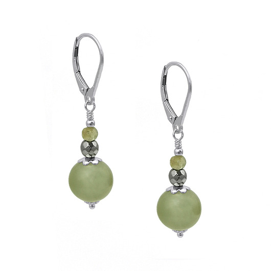 kolczyki z kamieniami Eleganckie kolczyki z zielonym jadeitem 10mm srebro 925