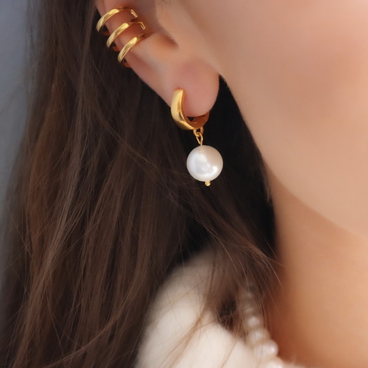 kolczyki pozłacane Kolczyki kreolki z perłami srebro 925 pozłacane