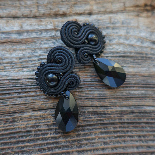 kolczyki soutache Czarne, eleganckie kolczyki sutasz
