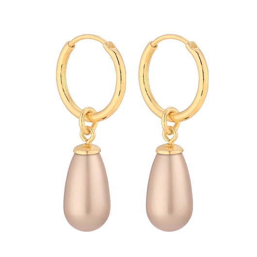 kolczyki srebrne Złote kolczyki koła z pudrowymi perłami SWAROVSKI CRYSTAL