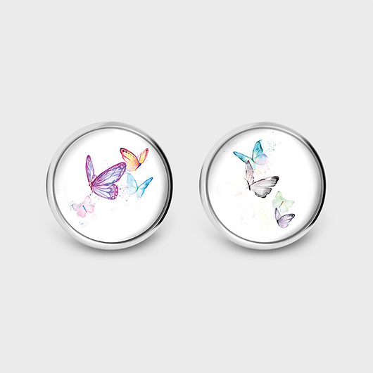 kolczyki szklane Kolczyki sztyfty - Motyle - grafika