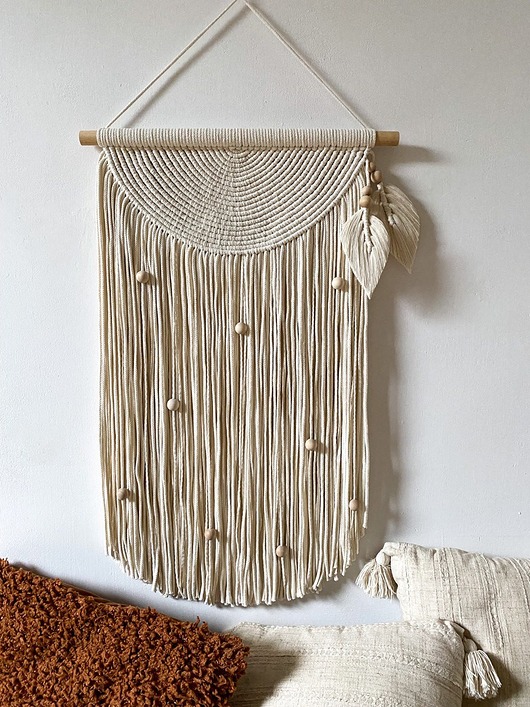 makramy Makrama z drewnianymi koralikami/boho