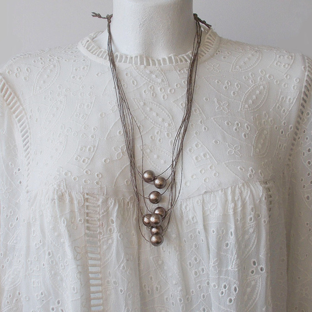 kolie Perłowy brąz Lekki Naszyjnik lniany