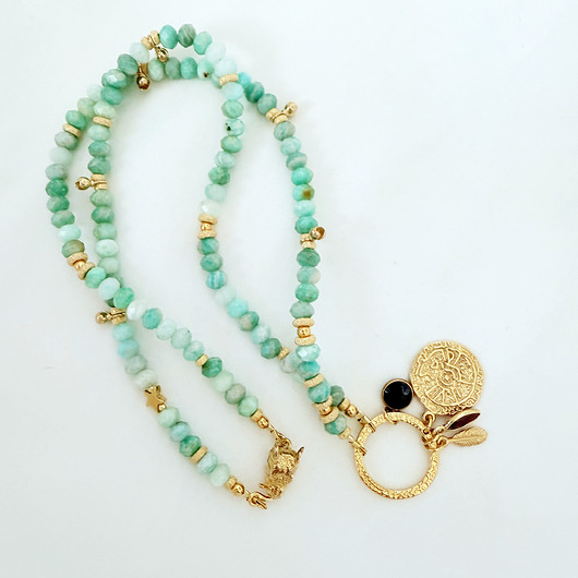 korale Naszyjnik  SZEPT SMOKA, choker z kamieni Amazonitu