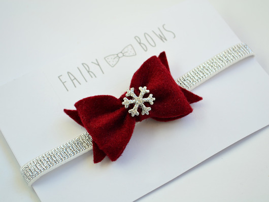 Opaska dla dziewczynki kokardka ze śnieżynką FairyBows