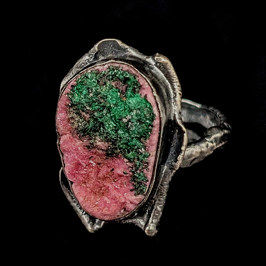 pierścionki srebrne Pierścionek Malachit włóknisty z kobaltokalcytem