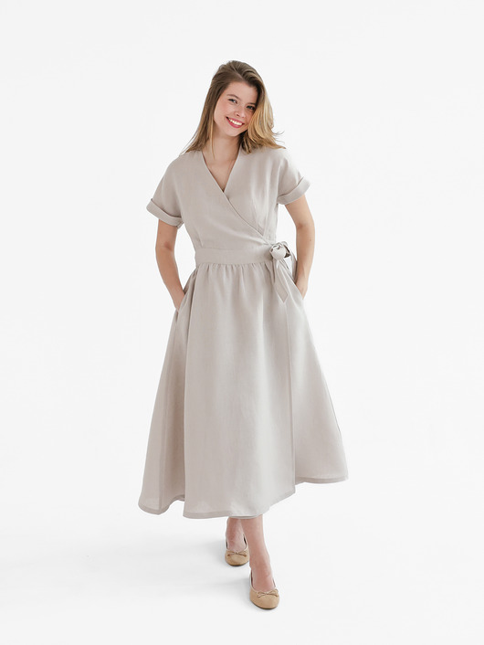 sukienki midi damskie Lniana Sukienka JASMINE ALMOND MILK