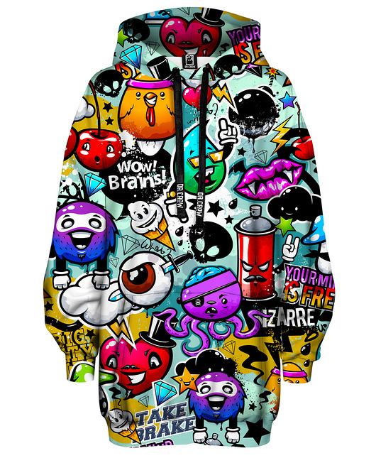 bluza z kapturem damska Bluza Oversize Tunika DR.CROW Graffiti Bizarre