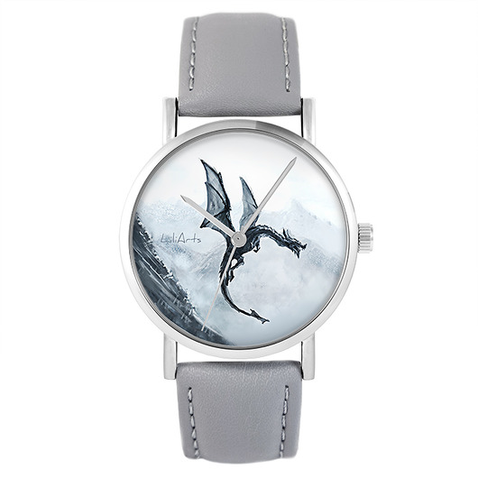 zegarki unisex Zegarek - Czarny smok - skóra, szary