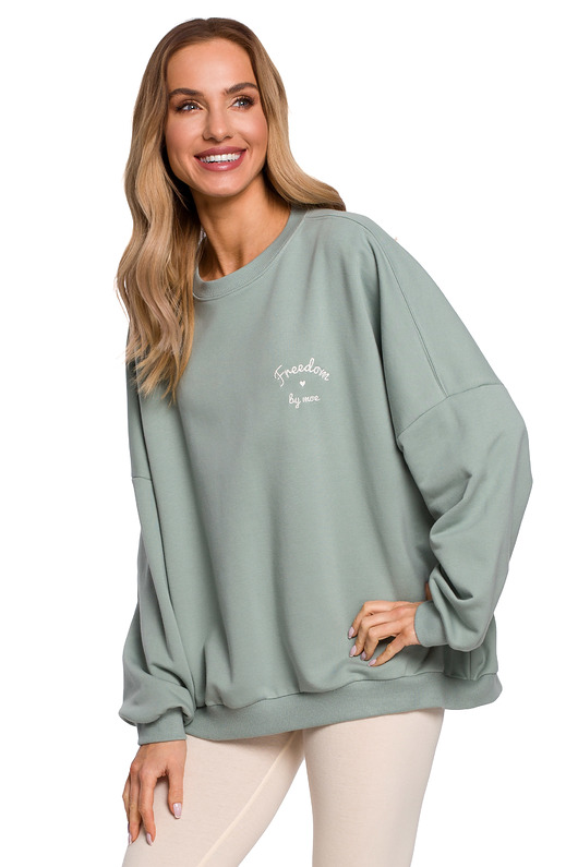 Bluza oversize z haftem-miętowa(M-587) MOE