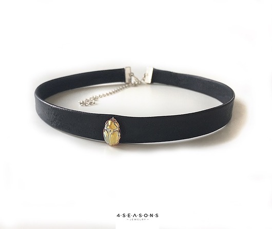 czarna obroża choker naszyjnik ze skóry 4 Seasons Jewelry