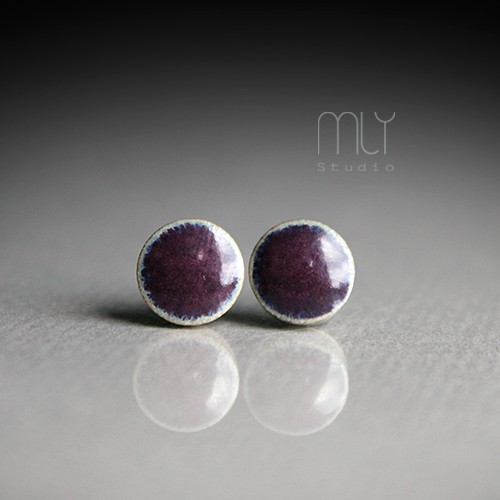 kolczyki ceramiczne Bakłażan 9mm/stal chirurgiczna/