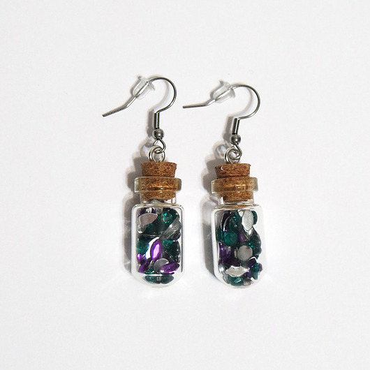 kolczyki szklane Kolczyki fiolki - zielone i fioletowe koraliki