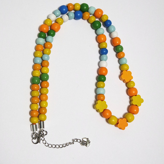 korale Kolorowe, żółte, drewniane korale - długie