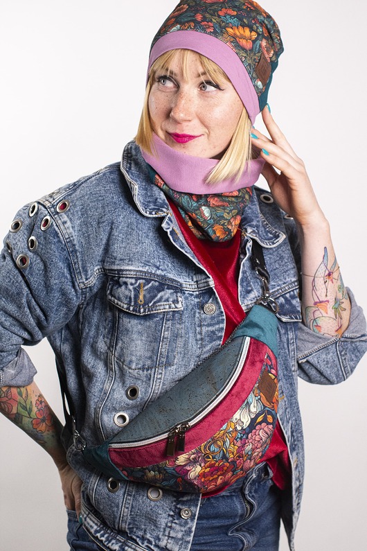 saszetka nerka Różowa nerka damska z korka handmade RÓŻANA AURA