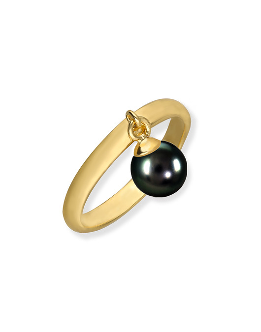 pierścionki złote Pierścionek srebrny pozłacany z wiszącą czarną perłą