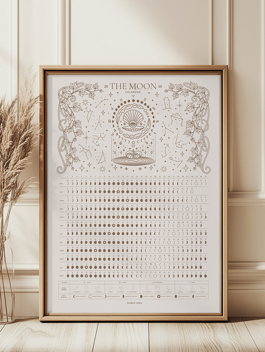plakaty Plakat Kalendarz Faz Księżyca 2025 Beige format 40x50cm