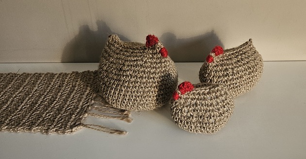 ozdoby wielkanocne Zestaw 3 kurek ze sznurka konopnego