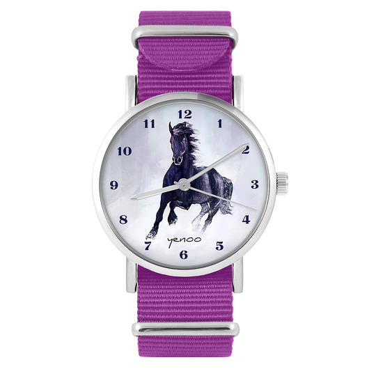 zegarki damskie Zegarek - Czarny koń, cyfry - amarant, nylonowy