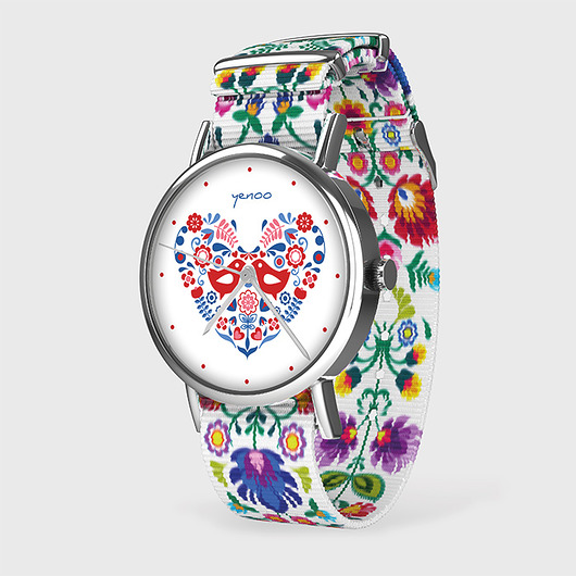 zegarki damskie Zegarek - Folkowe ptaszki - folk biały, nato