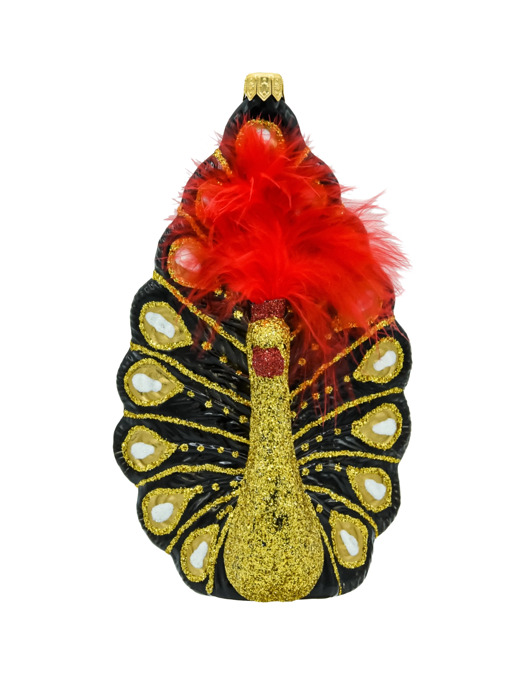 bombki Bombka choinkowa: Paw z piórami: czarno-złoty