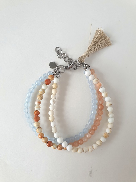 bransoletki z kamieni naturalnych Bransoletka TRIO BOHO ART jadeit, jaspis, howlit, krem, niebieski, beż