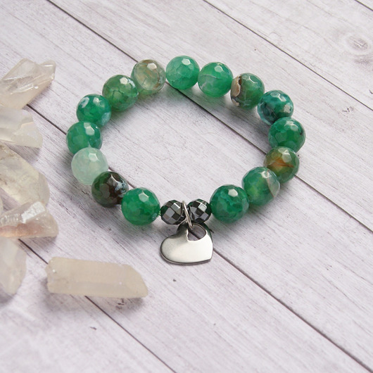 bransoletki z kamieni naturalnych Serce : stal szlachetna : agat zielony